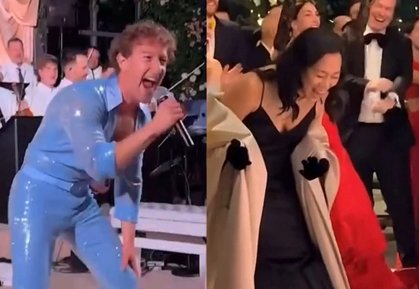 Голубое трико в блестках: Марк Цукерберг повторил вирусный номер Бенсона Буна на юбилее жены