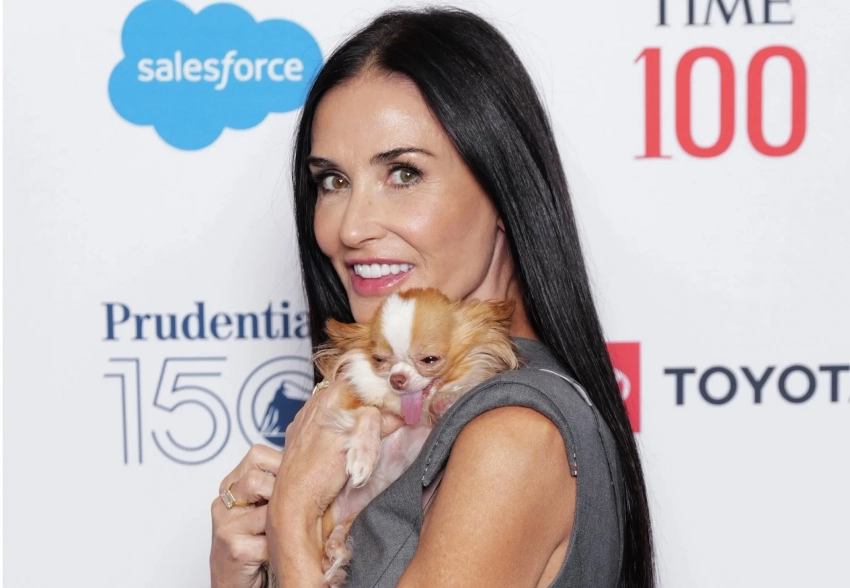 Деми Мур с собачкой Пилаф, Райан Рейнольдс и Николь Шерзингер посетили саммит Time 100 в Нью-Йорке