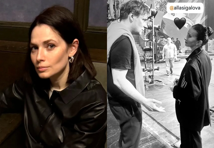 Юлия Снигирь (в новом образе брюнетки) и Евгений Цыганов посетили спектакль Аллы Сигаловой