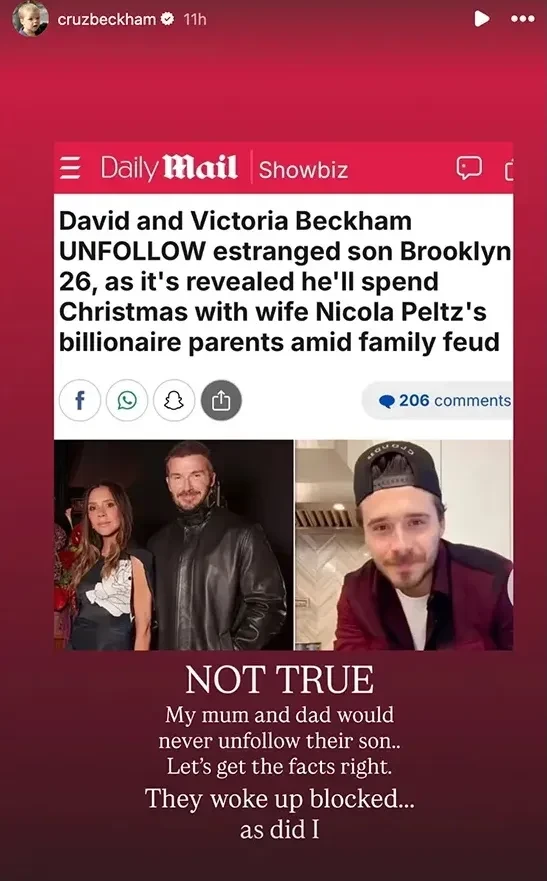 Бруклин Бекхэм заблокировал родителей Дэвида и Викторию Бекхэм в соцсетях