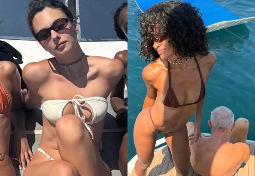 Яхта и много бикини: Венсан Кассель отдыхает в Бразилии с девушкой Нарой Баптистой, дочерью Девой от Моники Беллуччи и годовалым сыном