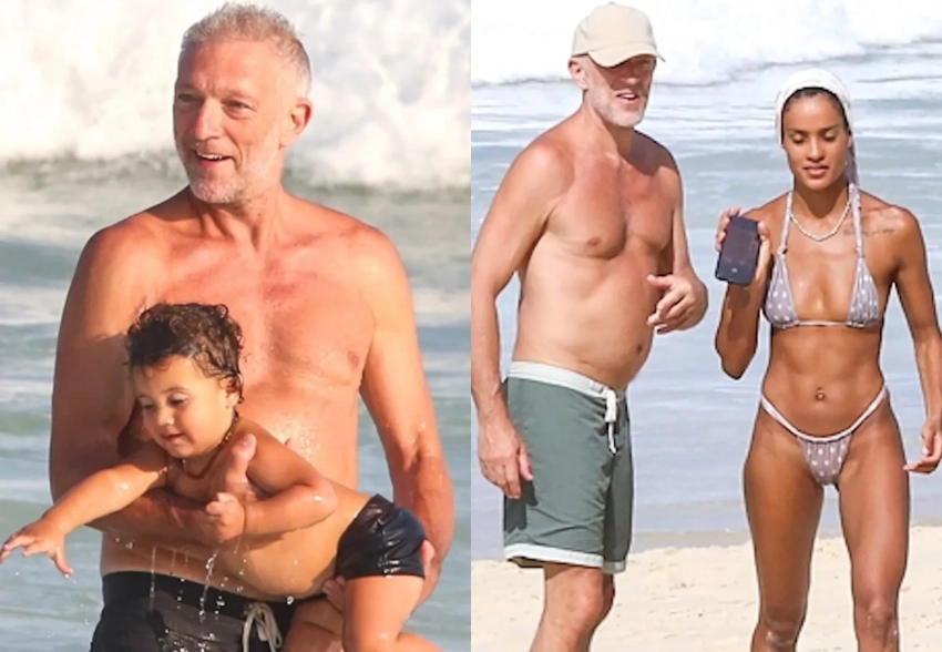 Венсана Касселя с девушкой Нарой Баптистой и подросшим сыном засняли на пляже